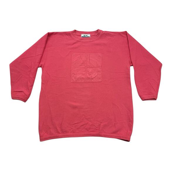 Vintage Thermal Shirt Womens Small S Pink SK Sport Long Sleeve Oversized - Picture 1 of 12